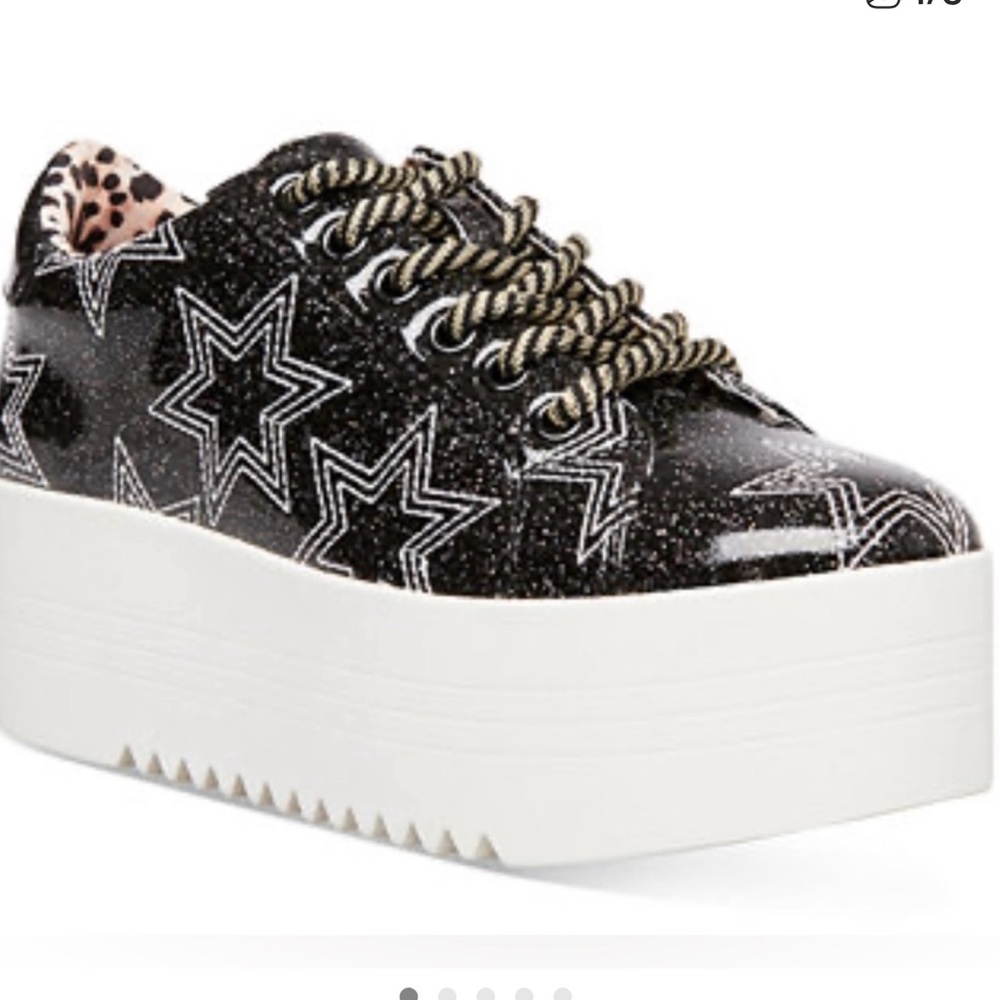 Betsey Johnson Groove Black Glitter Star Flatform Sneakers Women’s Size 7.5 - Picture 1 of 10
